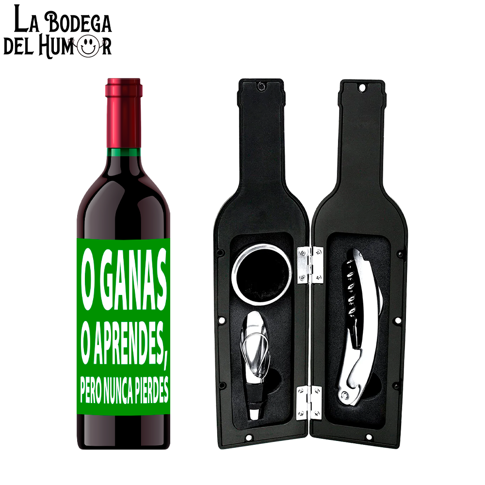 Kit Sacacorchos Premium "O ganas o aprendes, pero nunca pierdes"