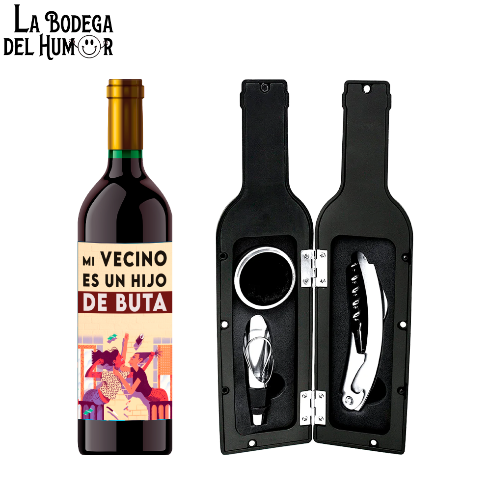 Kit Sacacorchos Premium "Mi Vecino es un Hijo de Puta"
