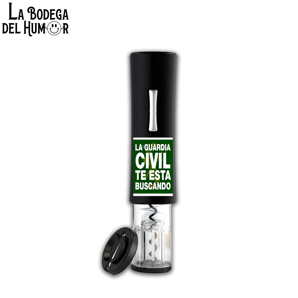 Sacacorchos Eléctrico Negro "La Guardia Civil te está buscando"