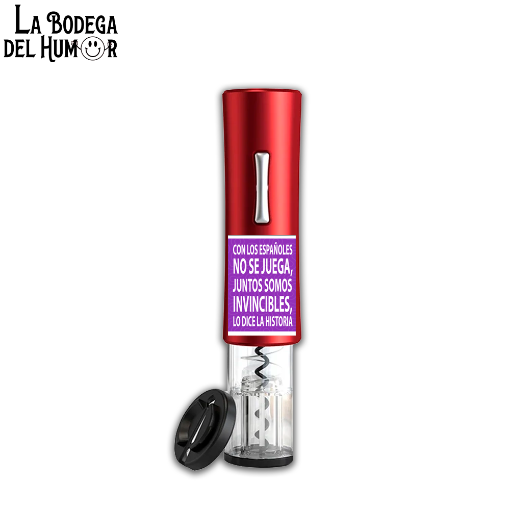 Sacacorchos Eléctrico Rojo "Con los españoles no se juega"