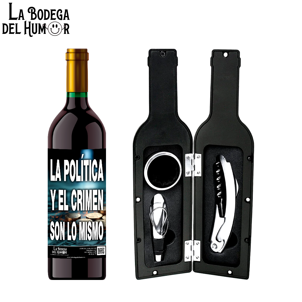 Kit Sacacorchos Premium "La Política y el Crimen es lo mismo"